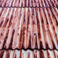 茶色く変色した錆びたトタン板の波状テクスチャーの写真