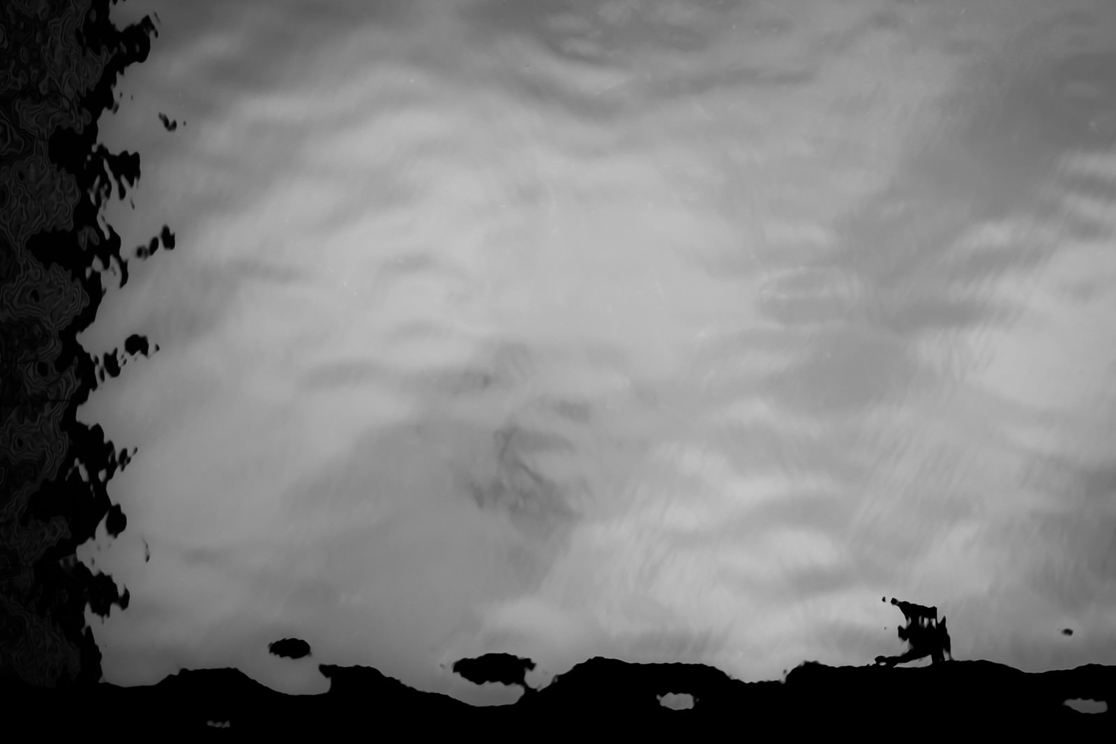 水面に雲が映り込むモノクロ風景