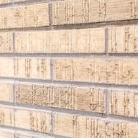 ベージュ色のレンガタイルで仕上げた整然とした外壁面の写真