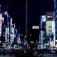 眠らない街・歌舞伎町のネオン夜景と繁華街の夜間風景の写真