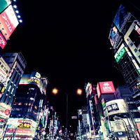 日本一の繁華街・新宿の夜間ネオン街並みの写真