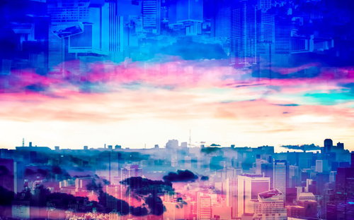 朝と夜が重なる都市風景 - 時間が交差する街