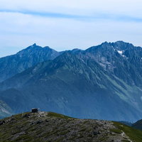 乗鞍岳の登山道から見える飛騨山脈の大パノラマの写真