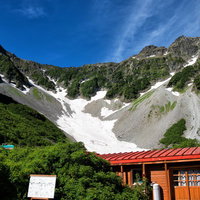 涸沢の雪渓が見える診療所いわひばり。北アルプス登山の拠点の写真