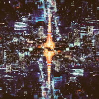 反射する東京のシンボルと高層ビル群の夜景の写真