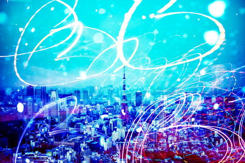 東京の夜景に描く光跡のフォトモンタージュ