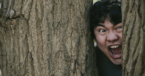 雄叫びをあげて何度も追いかけてくる男性（ホラー・追跡シーン）