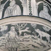 チェコ・ルシェビーチ市の建物に描かれた動物壁画の写真