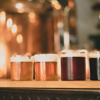 チェコの醸造所から蔵出しされた色合い異なるビール4種の写真