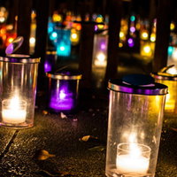 夕暮れの海辺で花束を持つ女性のシルエットの写真