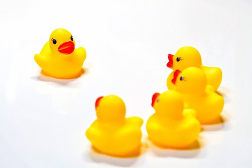 大きなあひるが小さなあひるを囲むいじめ現場のあひるちゃん