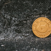 ヒビ割れた壁に置かれたモナコインの金色コインの写真
