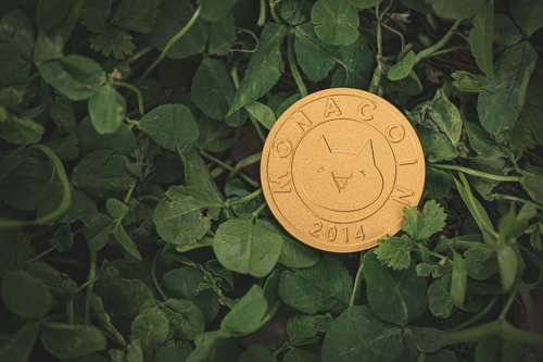 草むらに置かれたモナコイン
