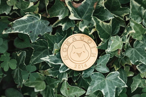 緑の葉とモナコイン金貨