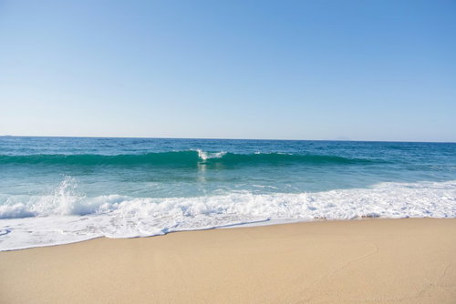 白い砂浜と透明な海水が広がる屋久島の海浜の風景
