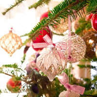 赤や金色のオーナメントが光るクリスマスのキラキラした飾りの写真