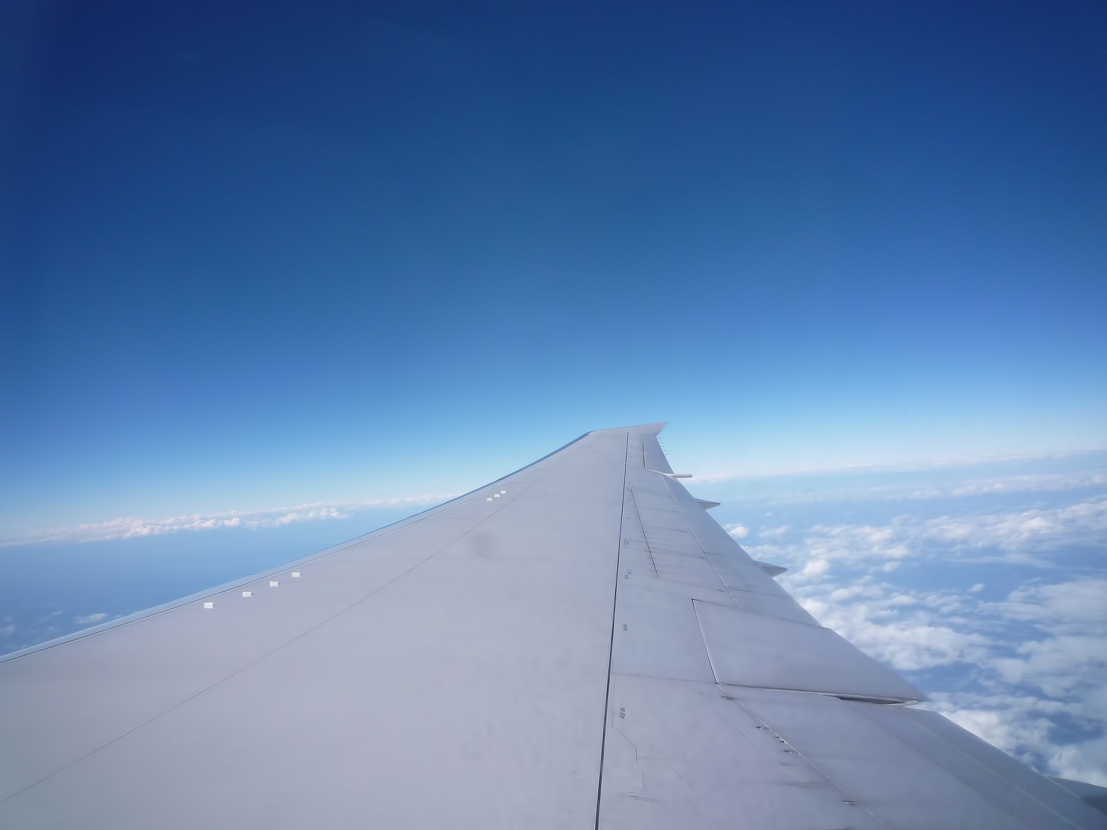 機窓から見る翼と青空