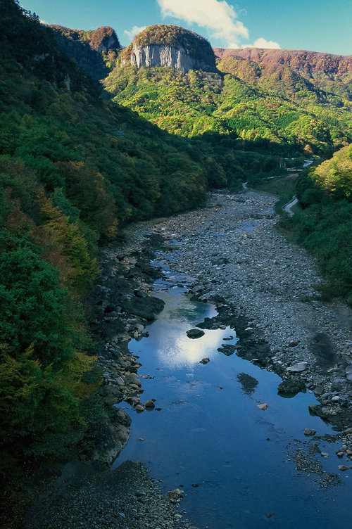 夏山を登る登山者たちの列