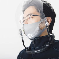 飛沫対策用の透明フェイスシールドを装着した男性の写真