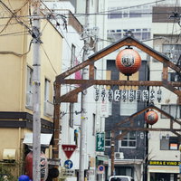 野毛横丁に吊り下げられた赤い提灯と飲み屋街の夜間風景の写真
