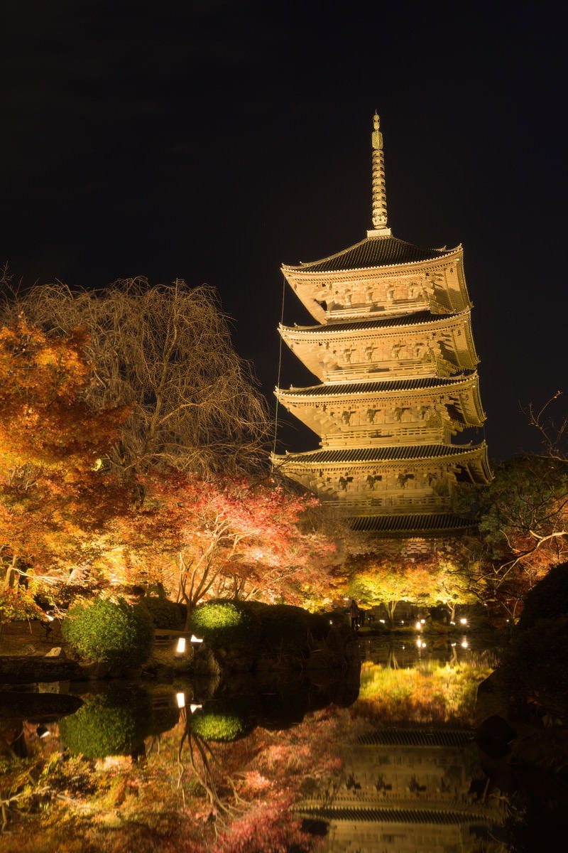 Toji Five Story Pagoda Reflected In Hyotan Pond Free Stock Photo 