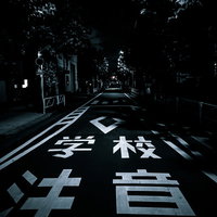 夜間の学校通学路に設置されたスクールゾーン注意標識の写真