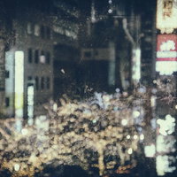 ライトアップされた繁華街の夜景（フィルム風ノイズ）の写真