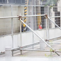 工事現場の白い柵と足場組立の仮設安全柵の写真