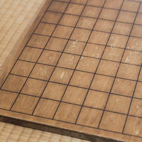 古い木製の将棋盤：日本伝統ゲームの駒と盤面の写真
