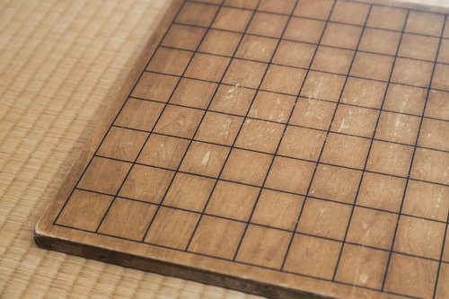 古い木製の将棋盤：日本伝統ゲームの駒と盤面