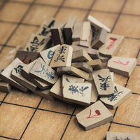 白と黒の駒が積み重なった将棋崩しのゲーム盤上の写真