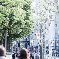 赤坂駅前の街並みと緑豊かな街路樹、都会のビジネス街の写真