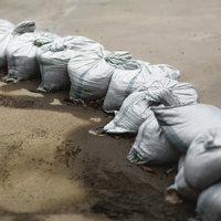 一列に並べられた灰色の土嚢の写真