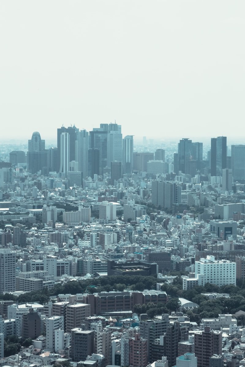サンシャインシティから撮影した新宿の高層ビル群と周辺の建物が立ち並ぶ東京の都市景観