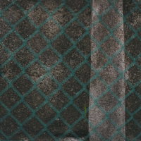 錆びた緑色フェンスとコンクリート壁の劣化テクスチャーの写真