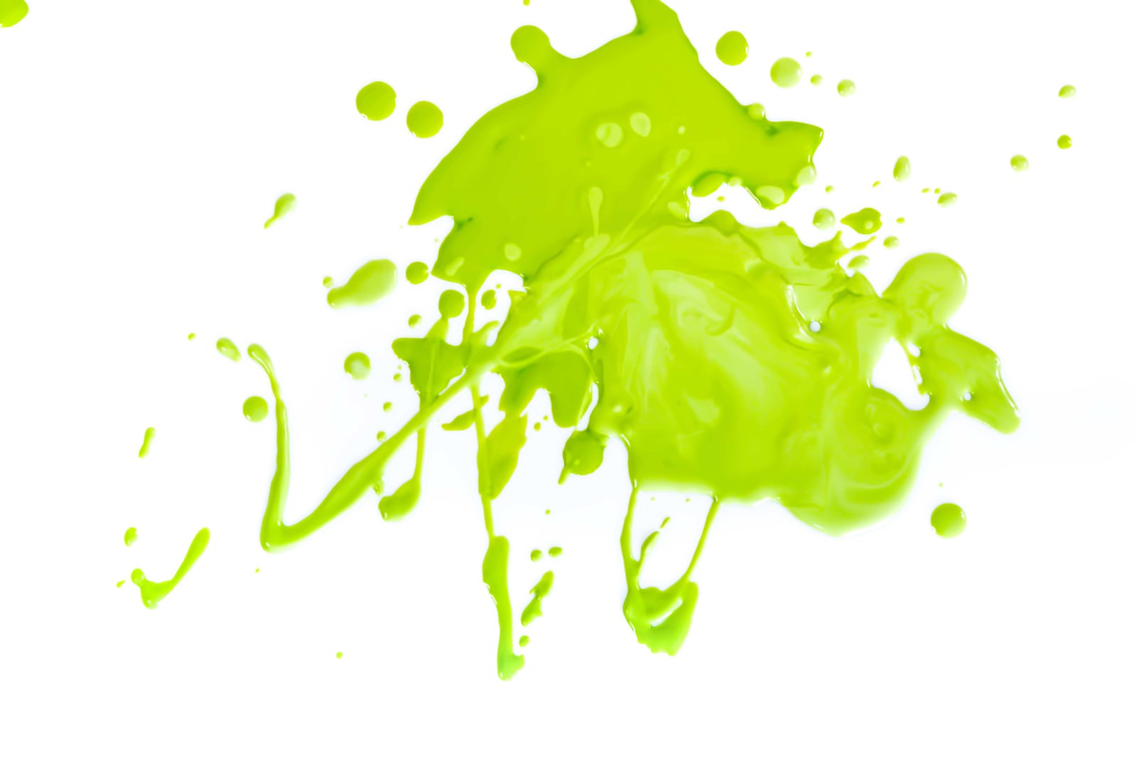 白背景に黄緑色のペンキが飛び散った跡