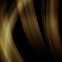 真っ黒な背景に黄色と茶色の帯状の光が曲線を描いて流れる抽象写真の写真