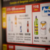 空港のセキュリティゲートに掲示された持ち込み禁止リストの写真
