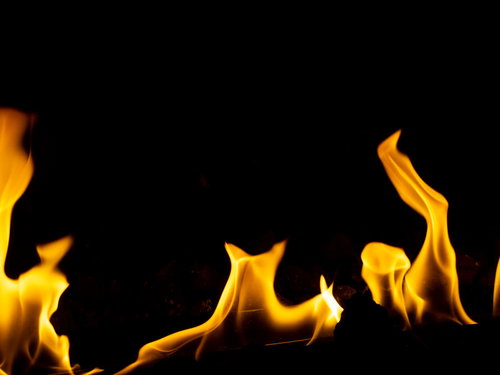 小さい火が黒背景にメラメラと立ち上がる炎