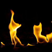 黒背景に立ち上がるオレンジ色の小さな火がメラメラの写真