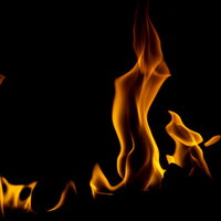 黒背景にメラメラと燃える炎のダイナミックな火の写真