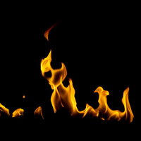 ゆらゆらと燃える炎の躍動｜黒背景に映える力強い火柱の写真