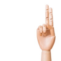 二本指を立てるデッサン模型の手の美術教育向け木製の写真