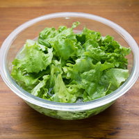 白いボウルに盛られたちぎったグリーンレタスの写真