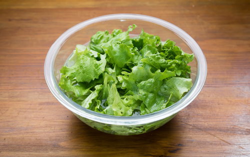 白いボウルに盛られたちぎったグリーンレタス