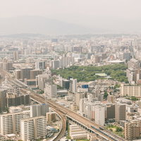 PM2.5がひどい日の福岡上空から市内の様子の写真