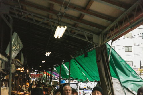 下町めぐり、築地場外市場の賑わいと人混み