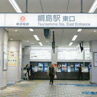 綱島駅東口の改札前で切符を手にする乗客たちの写真