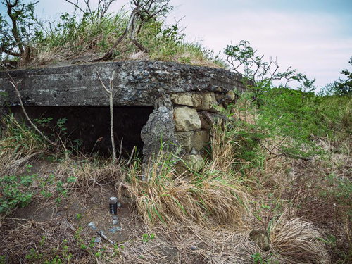 植物が覆い始めた地熱ヶ原のトーチカ外壁と石組み