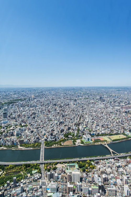 スカイツリー展望台から見渡す広がる東京の街並み